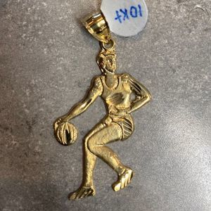 Real 10K Yellow Gold Basketball Player Pendant